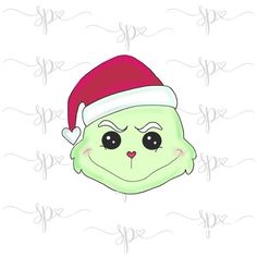 a green face with a santa hat on it's head and the word spx spelled