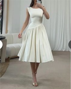 Winter Tea Party Dress, White Dress Long Sleeve, Church Dresses For Women, A Line Midi Dress, Girly Style Outfits, Stylish Short Dresses, Effortlessly Chic Outfits, White Long Sleeve Dress, Fashionista Clothes