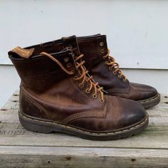 Vintage Brown Lace Up Leather Boots by Dr. Martens | Shop THRILLING Dr Martens Shop, Vintage Doc Martens, Lace Up Leather Boots, England Uk, Eyelet Lace, Doc Martens, Dr. Martens Boots, Timberland Boots, Vintage Brown