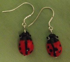 Bug Earrings, Ladybug Theme, Glass Bead Earrings, Making Earrings, Cute Charms, May I, Bead Earrings, Ear Wire, Sterling Earrings