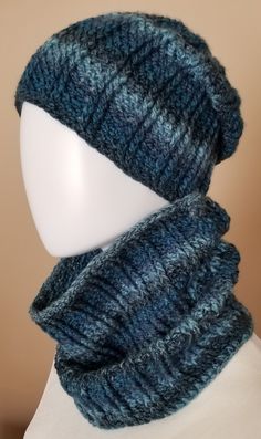 "One of a kind, hand crocheted, adult sized, LoLo Beanie & Cowl set! Warm & cozy, beautiful colored gradations of cerulean, sky blue and a hint of gray. My inspiration started with a pattern I found for an amazing cowl.  I wanted a coordinating beanie, but couldn't find one, so I made this one and I love it!  I especially like the top which has a medallion/mandala center.  It's just the slightest bit \"slouchy\" and \"stretch\" so there is no ribbed headband to indent on my forehead ;) I really Cozy Handmade Knitting Pattern, Simple Stitching, Cowl Pattern, Crochet Cowl, Custom Quilts, Skull Cap Beanie, Great Lakes, Skull Cap, Blue Moon