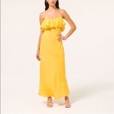 Nwot. Silk Midi Slip Dress In Gorgeous Vibrant Yellow. Perfect For Weddings And Events! Elegant Yellow Maxi Dress With Ruffles, Elegant Yellow Ruffled Maxi Dress, Yellow Maxi Dress With Ruffles For Wedding, Yellow Wedding Maxi Dress With Ruffles, Saffron Color, Spring Midi Dress, Megan Dress, Gold Midi Dress, Navy Wrap Dress