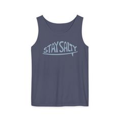 Our Stay Salty Surfboard Tank is made from garment-dyed fabric; this tank features a fun surfboard design and a relaxed fit for ultimate comfort. - 100% Ringspun US cotton- Medium fabric - Comfort Colors 9360 tank- Relaxed fit To keep your shirt's design as beautiful as possible, we recommend gently washing this garment with cold or lukewarm water. You can either tumble dry low or line dry. Sporty Cotton Tank Top With Graphic Print, Casual Blue Tank Top With Graphic Print, Casual Blue Graphic Print Tank Top, Casual Cotton Racerback Tank Top, Cotton Racerback Tank Top For Streetwear, Blue Crew Neck Tank Top For Streetwear, Blue Tank Top For Summer Streetwear, Summer Blue Streetwear Tank Top, Sporty Cotton Tank Top With Screen Print