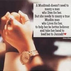 a woman holding her hand up to the camera with a quote above it that reads, a muslim doesn't need to mary a man who dies for her but she needs to marry a true