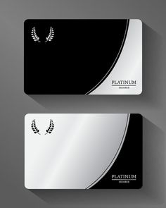 two black and white business cards with laurels on the front, one for platinum