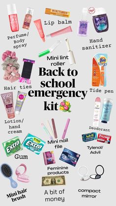 Back to school emergency kit! 6th Grade Survival Kit, Listerine Cool Mint, School Organisation, School Supplies Highschool, Travel Packing Checklist