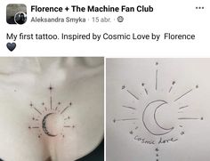 two pictures with tattoos on them and one has a crescent moon in the middle, while the other shows stars