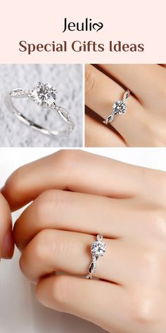 a woman's hand with a diamond ring on it and the wordsjelip special gifts