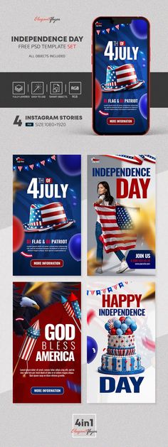 an american day flyer is shown in four different colors