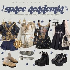 Astrology Inspired Outfits, Star Core Clothes, Astronomy Clothes Aesthetic, Astrology Aesthetic Clothes, Space Core Clothes, Cosmic Core Aesthetic Outfits, Space Acedamia Outfits, Astronomer Aesthetic Outfit, New Wave Aesthetic Outfit