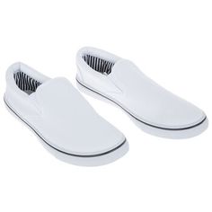 Use these White Women's Slip-On Sneakers as the blank canvas for your next design! These white canvas shoes have rubber soles and elastic expanders on the sides of the ankle collar. The white rubber soles have a black stripe going around the top of them, giving them a little extra style! Personalize them with your choice of fabric paints and dyes to sport your own art as you walk down the street. Details: 	 Women's Size: 9 Women Slip On Sneakers, White Canvas Shoes, Fabric Paint, White Canvas, Slip On Sneakers, Canvas Shoes, Black Stripes, Slip On Sneaker, Wearable Art