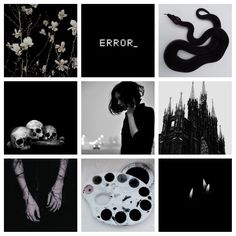 black and white collage with various images including flowers, skulls, and other things