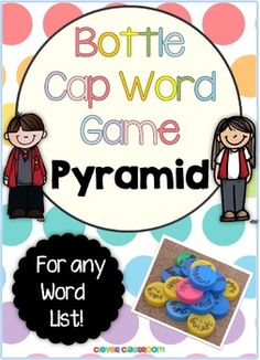 a bottle cap word game for any word list with pictures and words on the bottom