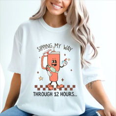 a woman wearing a t - shirt that says, spring my way through 12 hours