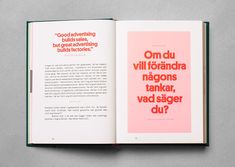 an open book with red lettering on the cover and inside is a pink page that reads om du villandra nagons, tanka, vad sager du?