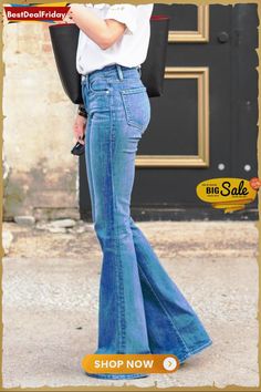 Classical High Waist Flares Jeans Heart Jeans, Bath Dress, Perpetual Motion, High Waisted Flare Jeans, Vintage Flare, Denim Chic, Pleated Maxi Skirt, Sequin Mini Skirts, Long Jeans