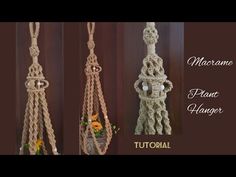 three macrame plant hangers with flowers in them and text overlay that reads, macrame plant hanger