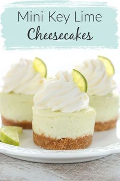 mini key lime cheesecakes on a white plate