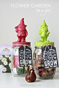 three jars filled with different types of food