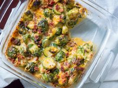 a casserole dish with broccoli and bacon