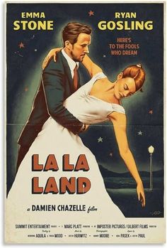 a movie poster for the film la la land with a man and woman dancing together