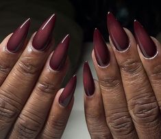 Burgundy Acrylic Nails, Classy Almond Nails, November Nails, Airbrush Nails, Her Nails, Work Nails, Simple Acrylic Nails, Shiny Nails