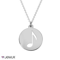 Celebrate your love of music with this pretty music note necklace! Featuring a music note shaped cutout in the center of a round 14mm disc pendant, this necklace is the perfect choice for any music lover. It can be customized with any metal of your choice for an added personal touch. It's a great way to treat yourself or someone special, and makes a fabulous gift for someone you love! Silver Music-themed Round Jewelry, Music Themed Bedroom, Music Note Necklace, Music Notes Art, Love Of Music, Burlap Wreaths, Pretty Music, Themed Bedroom, Bright Pictures