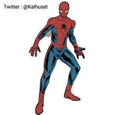 a drawing of a spider man in blue and red suit with his hands out to the side