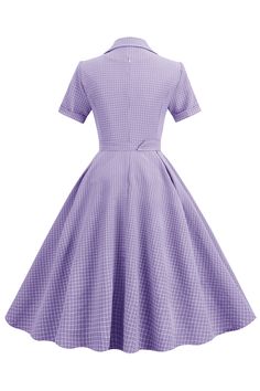 ZAPAKA Women Vintage Dress Blush Plaid Swing 1950s Dress with Short Sleeves