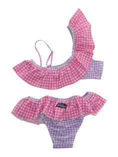 Daisy 2-piece bikini with white and purple checked pattern, ruffle detail, adjustable strap.Composition: 80% POLYESTER 20% ELASTANE Purple Ruffled Swimwear For Beach Season, Purple Ruffled Swimwear For Beach, Purple Ruffled Beachwear Swimwear, Summer Gingham Swimwear With Ruffles, Gingham Swimwear With Ruffles For Vacation, Gingham Swimwear With Ruffles For Poolside, Gingham Ruffled Swimwear For Poolside, Vacation Gingham Swimwear With Ruffles, Gingham Ruffled Swimwear For Vacation