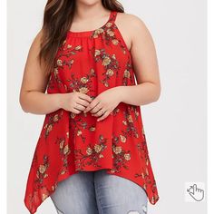 New With Tags Floral Georgette Sharkbite Tank Top By Torrid In A Size 3/3x. Brand New With Tags. Measurements Laying Flat: Bust 26” Length 29” Baby Mehndi, Torrid Fashion, Summer Items, Sleeveless Peplum Top, Black Sheer Blouse, Top Ideas, Tank Top Blouse, Womens Sleeveless Tops, High Neck Sleeveless