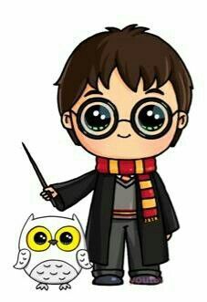 a harry potter holding a wand and an owl