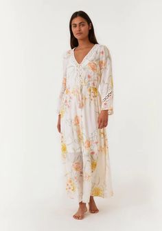 Women's Bohemian Ivory & Pink Floral Maxi Dress | LOVESTITCH Spring Bohemian Maxi Dress With Drawstring, Bohemian Spring Maxi Dress With Drawstring, Bohemian Flowy Maxi Dress With Drawstring, Bohemian Maxi Dress With Drawstring For Spring, Flowy Bohemian Maxi Dress With Drawstring, Vacation Boho Maxi Dress With Lace Trim, Bohemian Tie Waist Maxi Dress As Beach Cover-up, Bohemian Tie Waist Maxi Dress For Beach Cover-up, Bohemian Tie-waist Maxi Dress Beach Cover-up