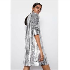 Questions? Leave A Comment Below! Metallic Silver Dress, Printed Green Dress, Zara Embroidered Dress, Black Tshirt Dress, Mosaic Dress, Zara Floral Dress, Zara Maxi Dress, Sequin Dress Short, Dress Puff Sleeve