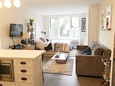 a living room filled with furniture and a flat screen tv on top of a wall