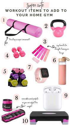 the best workout items to add to your home gym routine, including pink and black accessories