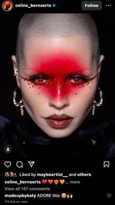 Catwalk Makeup, Glisten Cosmetics, Futuristic Makeup, Artsy Makeup, London Jewelry, Huda Kattan, Paint The Town Red, Kiss Dress, Lip Blush