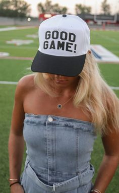 Preorder tees and sweatshirts ship out within 2-12 business days and preorder hats can take up to 15 business days to ship. 

When you're just there to see a good game! This black and white two tone trucker is perfect for any fan - no matter the teams colors! Add it on as the final touch to your gameday look. 

ALL HATS ARE FINAL SALE!



Please note that cotton trucker hats may be prone to fade over time due to sunlight or bleed due to moisture. Coaches Wife, Football Graphic Tee, Good Game, Custom Trucker Hats, Cap Girl, Blue And White Dress, Sporty Girls, Kid Tees, Dress Romper