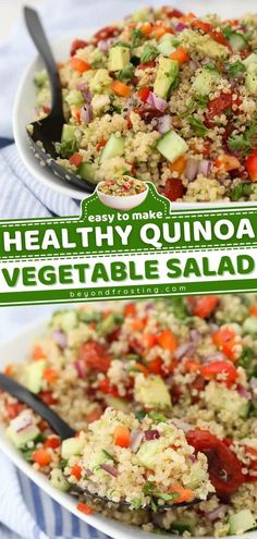 healthy quinoa vegetable salad in a white bowl