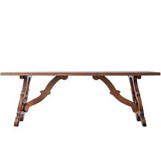 a wooden table with two legs and a wood top on it's side, against a white background