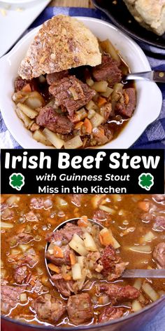 Irish Beef Stew filled with chunks of beef, potatoes, carrots, celery in a hearty beef and Guinness Stout broth. Made with a sirloin roast that makes the most tender and flavorful stew that is ready in about an hour. Hardy Soups, Irish Beef Stew Recipe, Beef Stews, Beef Stew Ingredients, Bacon Mashed Potatoes, Guinness Beef Stew, Bacon Dishes, Irish Beef Stew, Irish Dishes