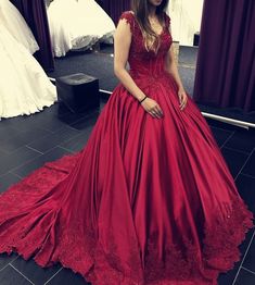 Item Description : A Glamorous Satin Ball Gowns Dress Featuring Lace Appliques V-neck And Corset Back With Chapel Train Design,Perfect For Quinceanera,Engagement Party,Bridal Parties Or Any other special occasions! Color Available In:Red,Burgundy,Royal-Blue,Black,White Style : Dresses Process Time: 15 to 20 days Customized :Yes Shipment Method: DHL,Fedex,Aramex Delivery Time: 3 to 7 Work Days Wedding Dress Cinderella, Cap Sleeve Prom Dress, Satin Ball Gown, Dress Display, V Neck Wedding Dress, Quinceanera Dress, Custom Size Dresses, Gown Prom, Chapel Train