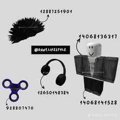 an image of a person with headphones and other things in front of him that are labeled