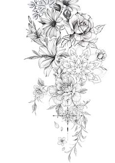 a black and white drawing of flowers