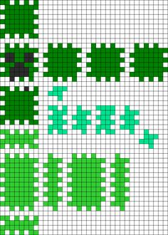 a cross stitch pattern with green leaves