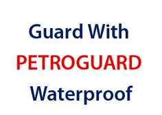 the words guard with petroguard waterproof written in red and blue