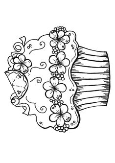 a black and white drawing of a hat with flowers on it