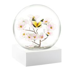 CoolSnowGlobes Butterfly on Branch Snow Globe Butterfly On Branch, Unique Snow Globes, Cherry Blossom Petals, Water Globes, Tiny World, Yellow Butterfly, Cherry Blossom Tree, Find Peace, Pink Blossom