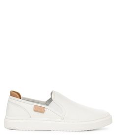 UGG Alameda Leather Slip-On Sneakers | Dillard's Comfortable White Slip-on Sneakers For Walking, White Round Toe Slip-ons For Everyday, White Leather Slip-ons With Leather Footbed, Everyday White Slip-ons With Round Toe, White Slip-ons With Ortholite Insole And Flat Heel, White Leather Sneakers With Cork-bed Midsoles, Casual Slip-on Sneakers With Leather Footbed, White Slip-ons For Everyday Wear, White Canvas Slip-ons With Cushioned Footbed