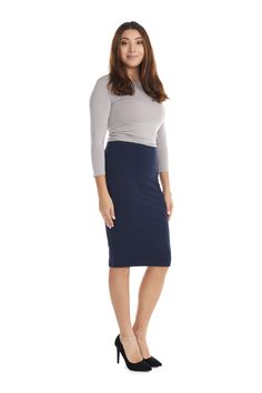 Why wemade this This navy Pencil skirt secures its place in the year-round section of your wardrobe, offering a consistently sleek and effortlessly stylish option. The Esteez Chicago Jersey-knit cotton skirt is celebrated for its outstanding breathability, stretch, and ability to maintain its shape, rendering it a preferred choice for both comfortable, casual attire and career apparel. Pull-on No slits No pockets Double layered fabric Opaque (not see-through) Modest / Tznius No elastic in the wa Fitted Navy Bottoms With Lined Skirt, Navy Fitted Bottoms With Lined Skirt, Blue Lined Pencil Skirt For Business Casual, Business Casual Blue Lined Pencil Skirt, Navy Fitted Knee-length Skirt, Bottom Outfits, Cotton Pencil Skirt, Navy Pencil Skirt, Knee Length Pencil Skirt